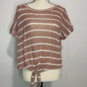 Ginger G Womens Small Blush Pink Knot Front Shirt Open Mesh